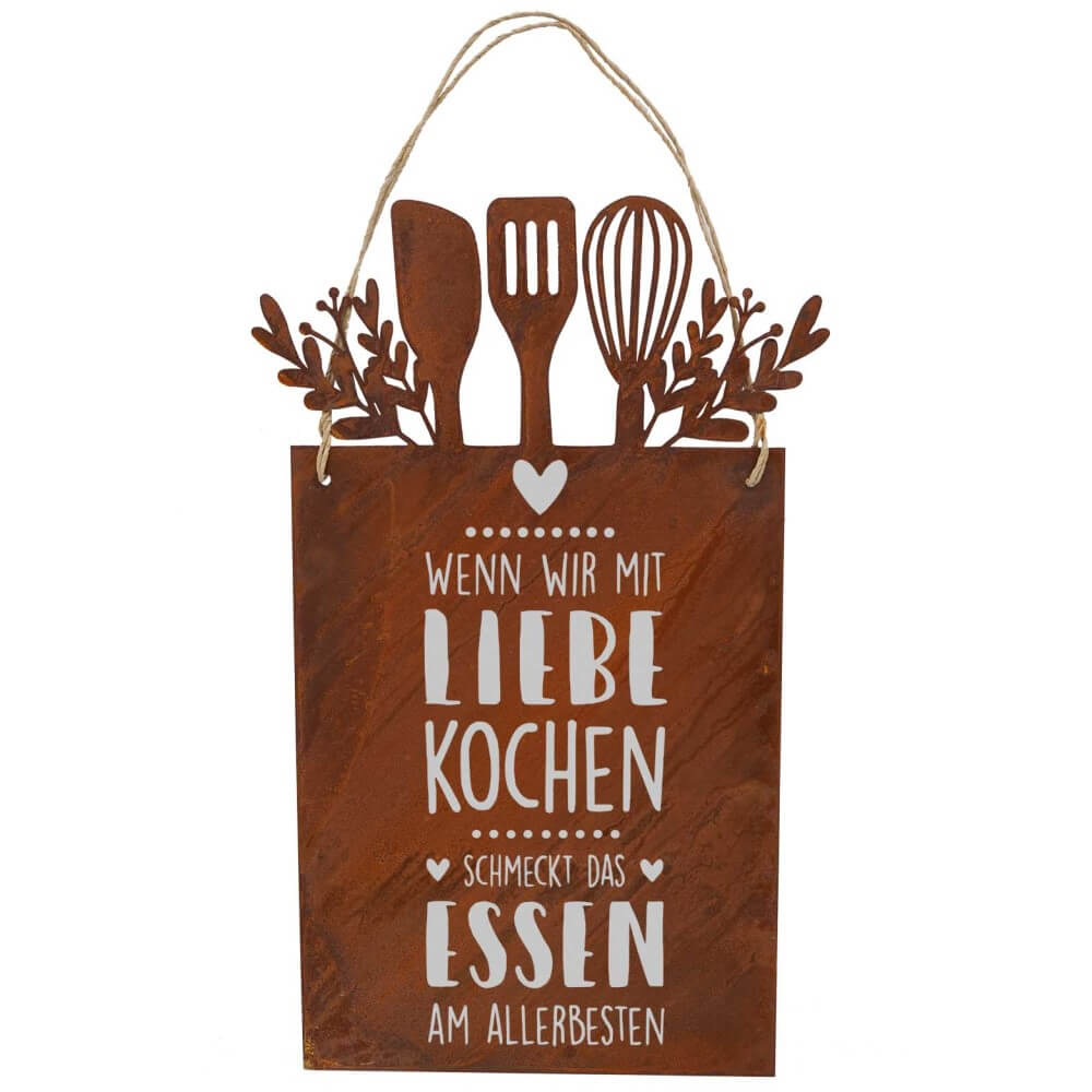 Rostdeko Schild mit Liebe Kochen