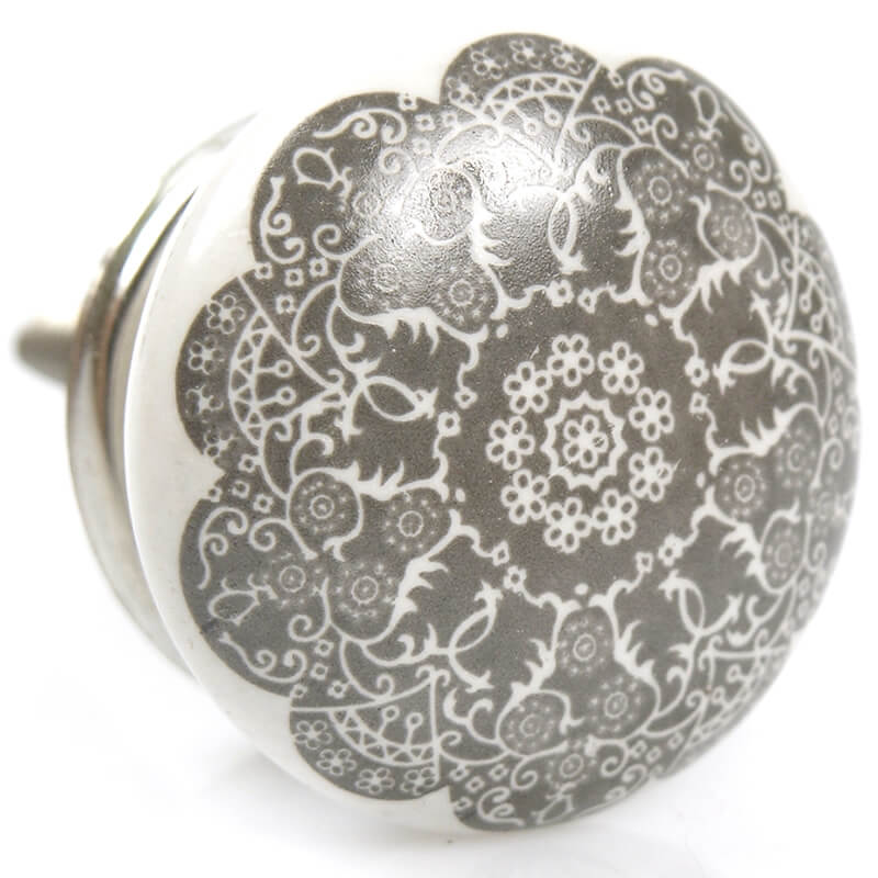 Kommodenknopf Blume Grau