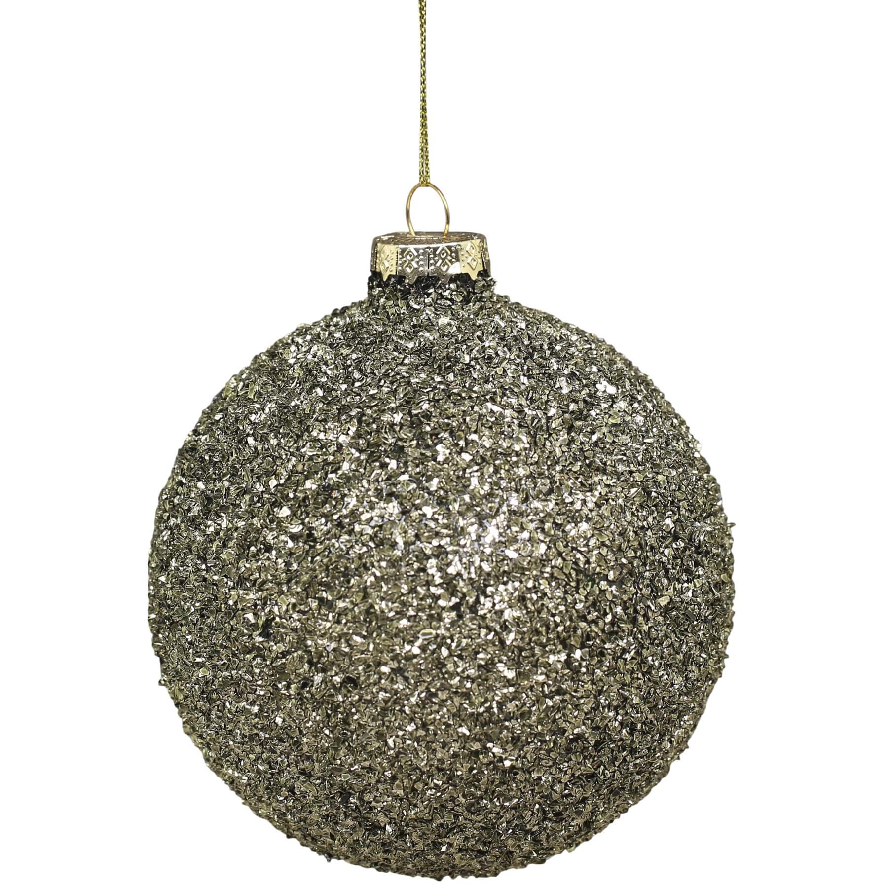Weihnachtskugel Rund Grün mit Glitzer