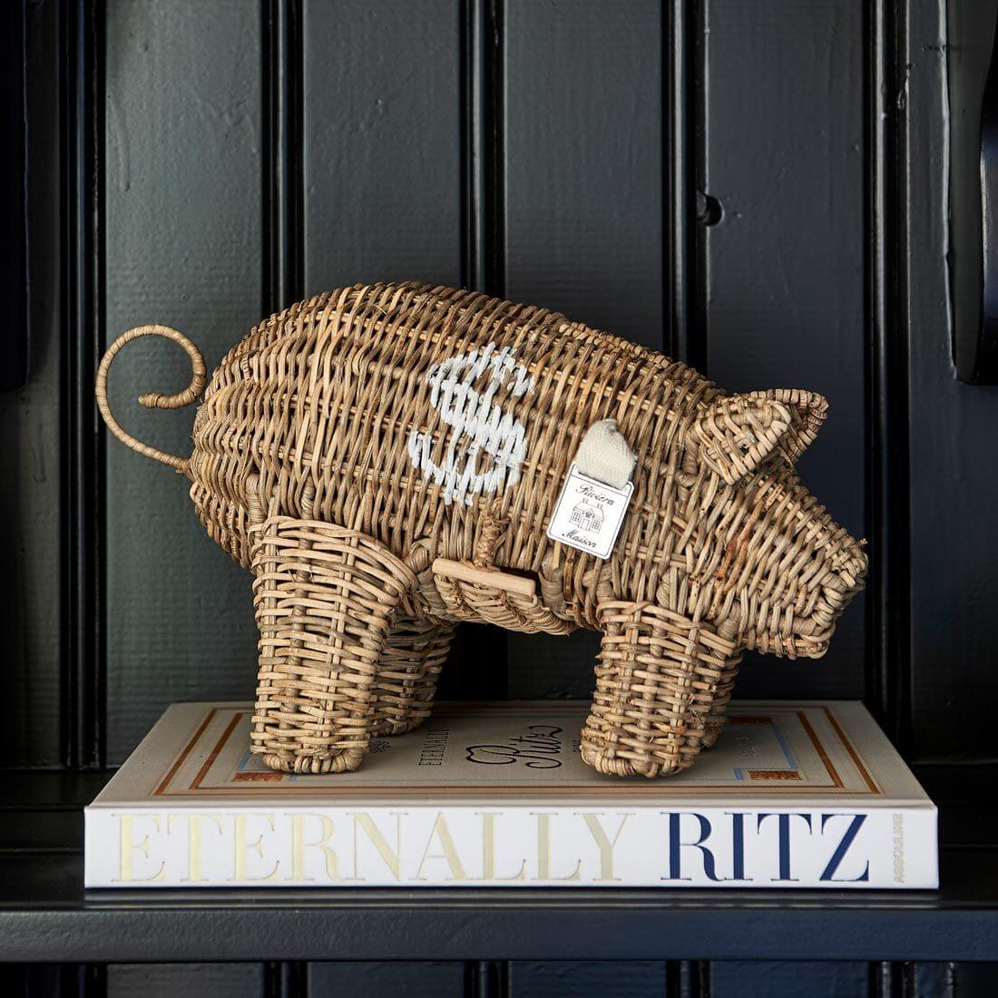 Rustic Rattan Piggy Sparschwein