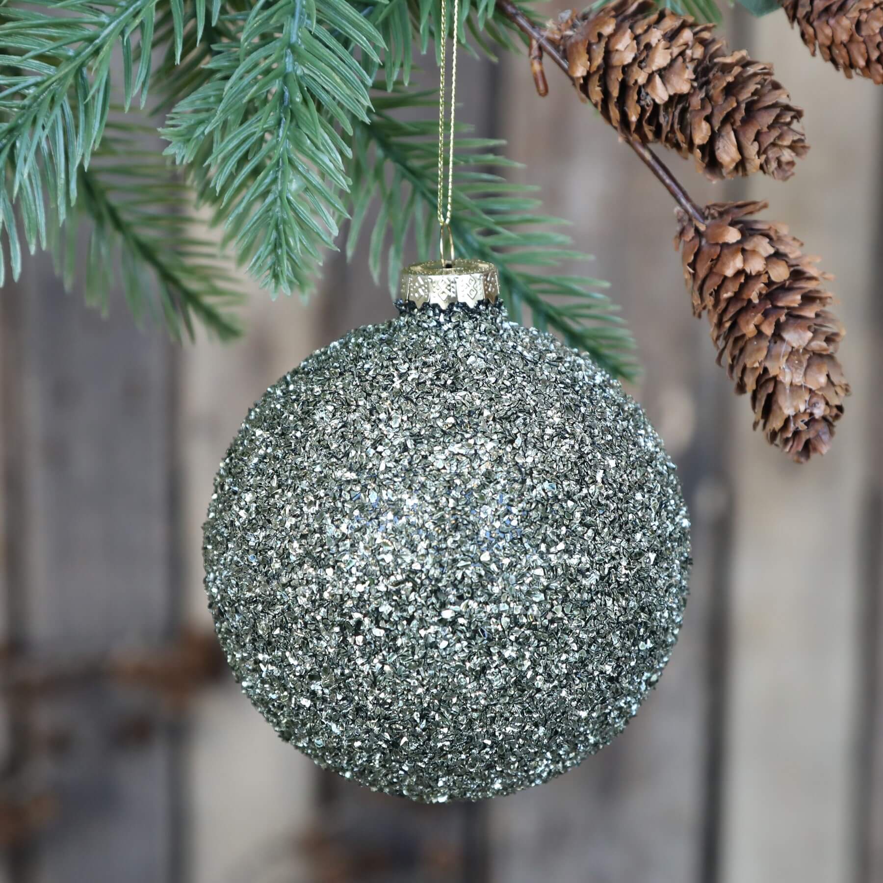 Weihnachtskugel Rund Grün mit Glitzer