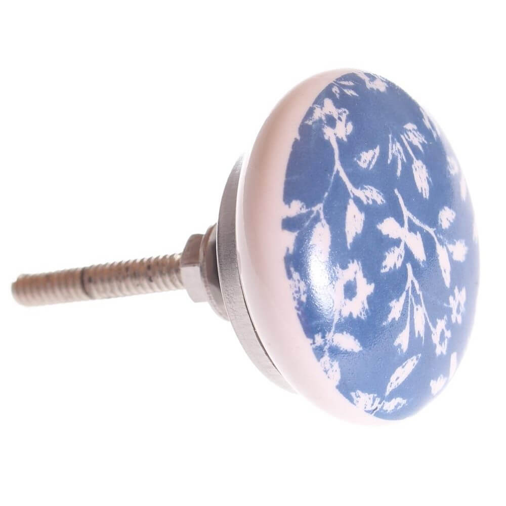 Kommodenknopf Vintage Blau Blumenmuster